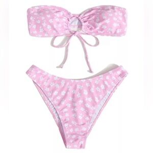 SOLY HUX Halter Bandeau Cheeky Bikini Swimsuit Size Medium Floral